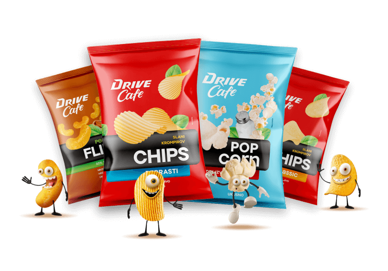 drive cafe chips flips and pop corn snacks